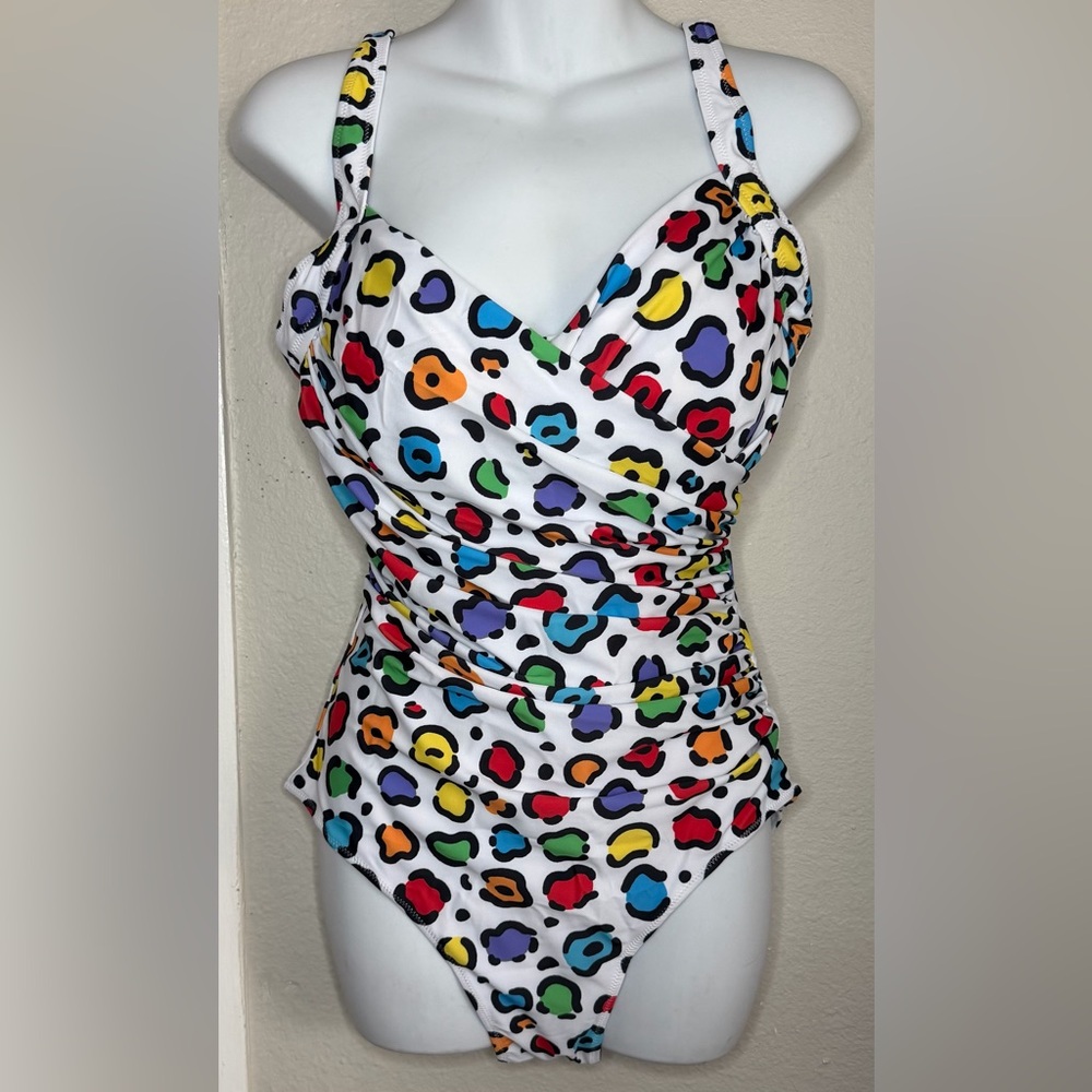 NWT Tashehe multicolor Leopard Print White One Piece Women Size M